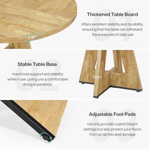 Tribesigns 47 inch Round Dining Table Wood Kitchen Table for Dining Room, 47" Dinner Room Tables for 4-6, Farmhouse Accent Furniture with Wooden Tabletop and Cross Base, Light Wood