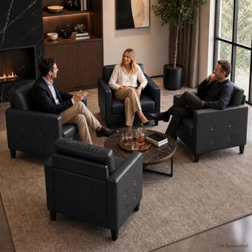 STHOUYN Black Accent Chairs Set of 2, Faux Leather Living Room Chair