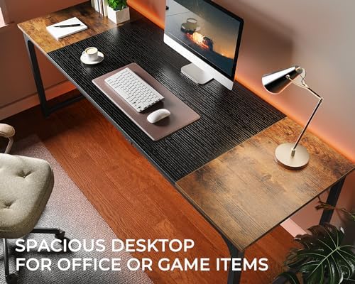 Huuger 78.7 Inch Office Computer Desk with Storage, Writing Work Desk for Home Office, Study, Gaming, Long Simple Desk, Large Legroom, Metal Frame, Rustic Brown and Black