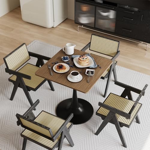 Walnut Square Tulip Table for 2, 24 Inch Small Dining Table with Pedestal