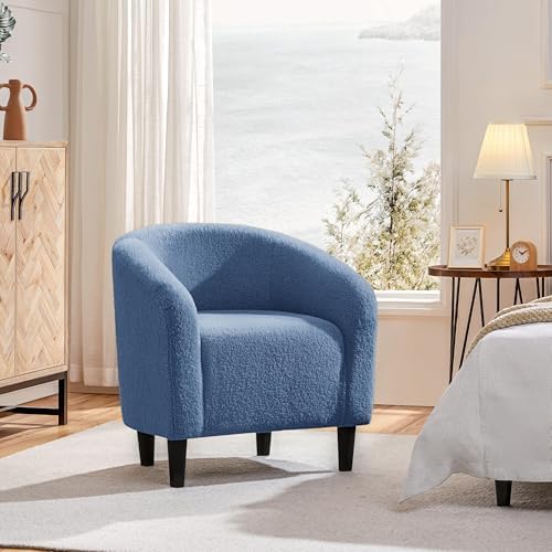 Yaheetech Small 25.5in Wide Sherpa Barrel Accent Chair for Bedroom, Blue