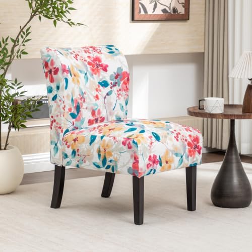 Roundhill Furniture Capa Print Fabric Armless Contemporary Accent Chair, Vibrant Floral