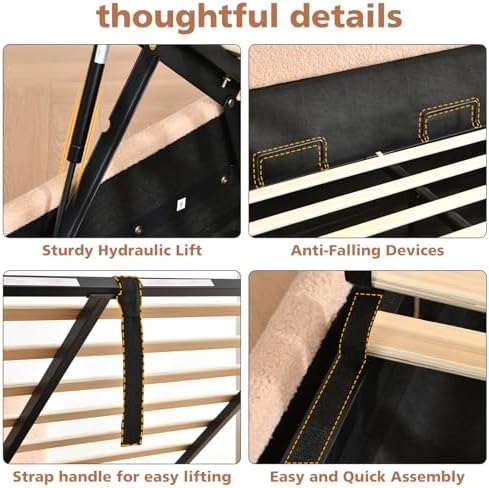 VELOCAVA Full Size Lift-Up Storage Bed, Modern Upholstered Boucle Bed with Curved Headboard, Gas Lift Platform, Sturdy Wooden Slat Support, No Box Spring Needed, Easy Assembly, Blush Pink-Beige