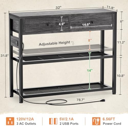 Ecoprsio 32" Small Entryway Table with Outlets, Console Table with Drawers