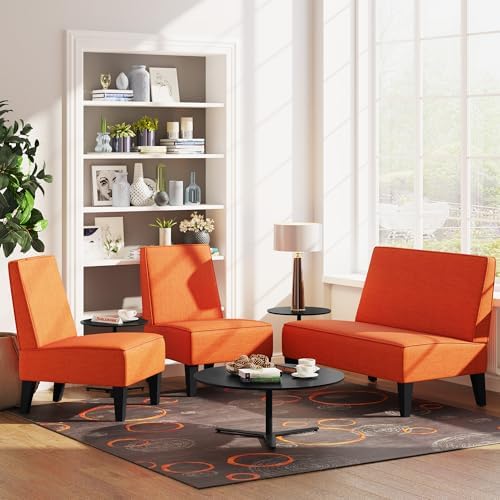 Armless Accent Chairs Set of 2, Orange Linen Slipper Chairs