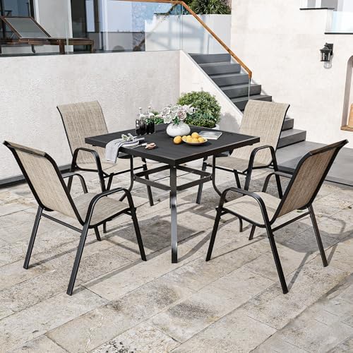 Patio Chairs Set of 4, Stackable Outdoor Dining Chairs for All Weather Textilene Fabric & Metal Frame, Outdoor Chairs Set for Backyard Deck Garden