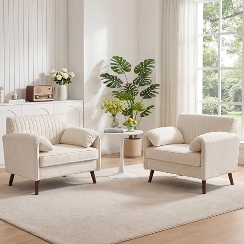 Modern Elegant Oversized Accent Armchair Set of 2, 43.3" Chenille, Beige