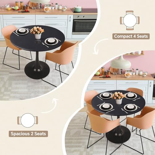 31.5" Tulip Round Dining Table with Metal Pedestal Black