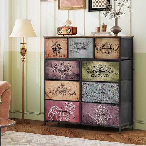 WLIVE Tall Dresser for Bedroom, 9 Drawer Chest of Drawers, Pattern
