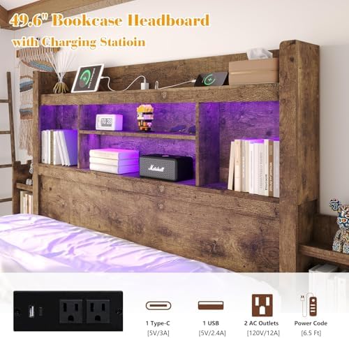 LUXOAK 5-Piece Farmhouse Bedroom Set - King Storage Bed & Dresser, Brwon