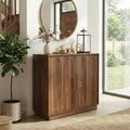 holzart 31.5" Modern Farmhouse Storage Cabinet, Rustic Brown 2 Door Sideboard Buffet with Gold Handles, Fluted Wood Accent Credenza for Entryway, Living Room, Coffee Bar, Home Office