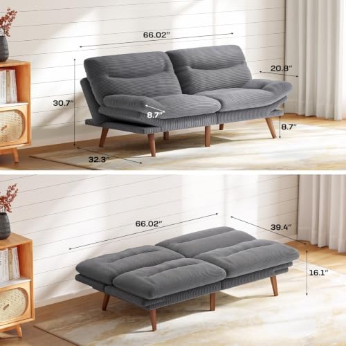 Marsail 66.02" Futon Sofa Bed, Small Convertible Sleeper Couch, Slate Grey