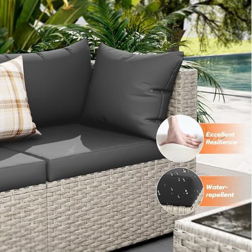 Outdoor Patio Furniture Set with Fire Pit 8 Pcs Wicker Sectional Sofa Black