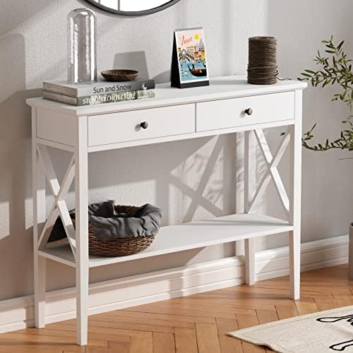 ChooChoo 39" Entryway Table with Drawers and Storage Shelf