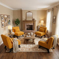 Upholstered Armless Accent Chair Set of 4,Modern Comfy Living Room Chairs with Wooden Legs& Pillows,Lounge Sofa Side Chair for Bedroom Farmhouse Reading (4 PCS, Yellow)
