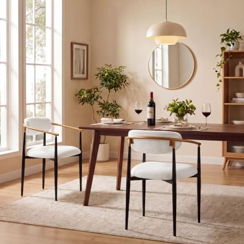COLAMY Mid Century Modern Dining Chairs Set of 2, Upholstered Kitchen Room Chairs with 3" High-Resilience Cushion, Sturdy Metal Legs and Ergonomic Curved Backrest for Home Office, Beige