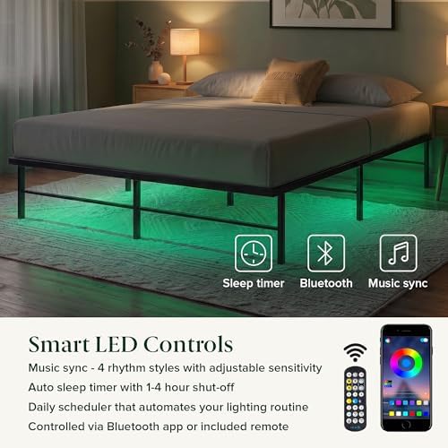 Zinus Rumi Heavy Duty Metal Platform Bed Frame, RGB LED Lights, Queen