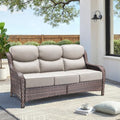 Luxury Outdoor Patio Furniture Set-Wicker High Backrest 3-Seat Patio Sofa with Comfy 6" Cushion, Rattan Couch with Deep Seat All-Weather Patio Conversation Set for Deck Backyard Garden(Brown/Beige)