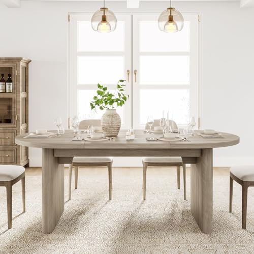 GarveeHome 70.87" Long Oval Dining Table with Wooden Base for 6-8 People