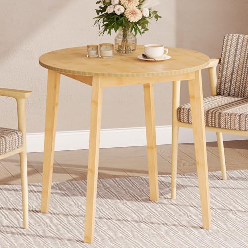 HOOBRO Bamboo Dining Table, Round Dining Table for 2, 27.5" Kitchen Table for Small Space, Writing Table, Easy to Assemble, for Dining Room, Living Room, Office, Kitchen, Apartment, Natural YL71CZ01G1