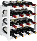 VASMIA Wine Rack, 4-Tier Bamboo Wine Racks Countertop,Sturdy and Durable Wine Storage Cabinet Shelf,16 Bottles Wine Holder for Kitchen Pantry, White