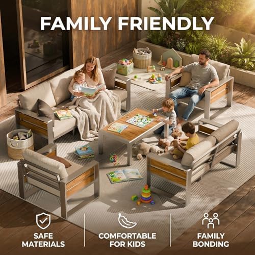 ZANDOR Aluminum Outdoor Patio Furniture Set with Table,5 Seat, Silver