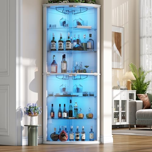 Loomie 70" Corner Bar Cabinet with LED Lights, 6-Tier Modern Wine Cabinet