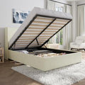 SHA CERLIN Queen Size Chenille Lift Up Hydraulic Storage Bed Frame Cream