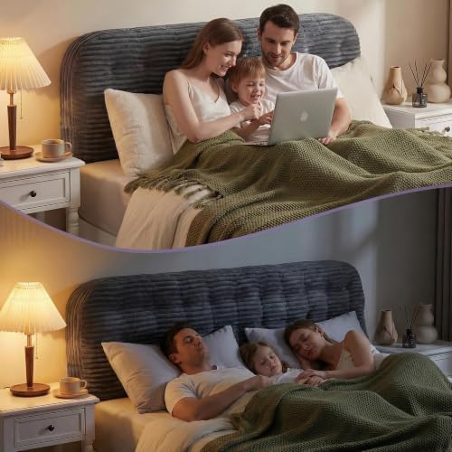 Seang King Size Upholstered Headboard, 24" Height Soft Breathable Corduroy Fabric Wall Mounted Headboards for Bedroom & Dorm, Peel & Stick Bed Backboard, No Nails & No Assembly Required, Dark Grey