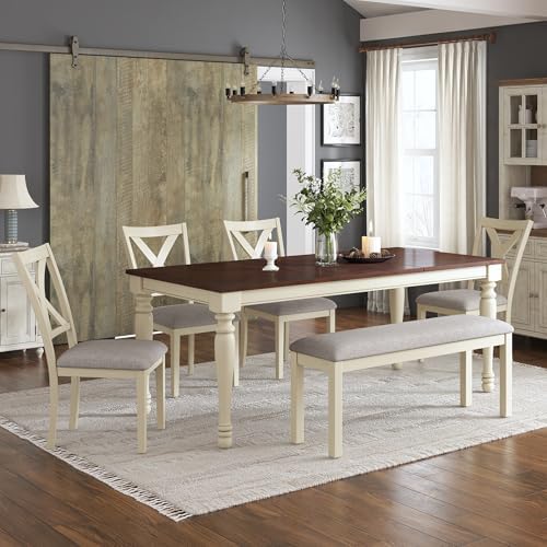 AMERLIFE 6 Piece Farmhouse Dining Table Set with 71" Solid Wood Table