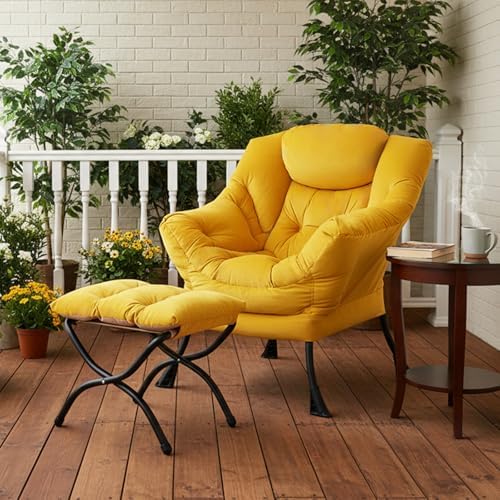 Tiita Lazy Chair with Ottoman, Comfy Reading Accent Chair, Velvet Yellow