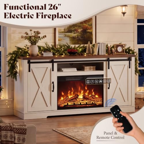 AMERLIFE Fireplace TV Stand with Sliding Barn Door for TVs up to 75"