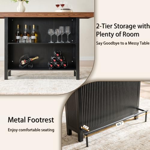 Okvnbjk 63-Inch 2-Tier Bar Table with Footrest, Black