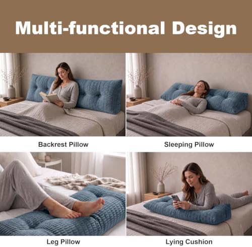 Headboard Pillow Twin, Dorm Wedge Pillow, Bed Pillows for Sitting up in Bed, Dorm Bed Headboard for Read, Work, Play in Beds, Daybed Backrest Pillows with Removable Washable Cover, Navy Blue