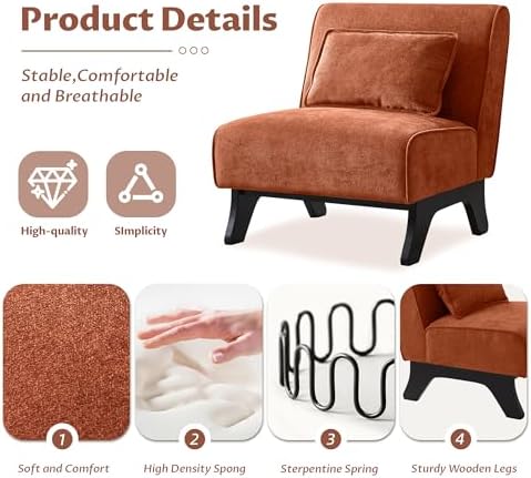 Armless Accent Chairs Set of 2 Upholstered Living Room Side Chairs