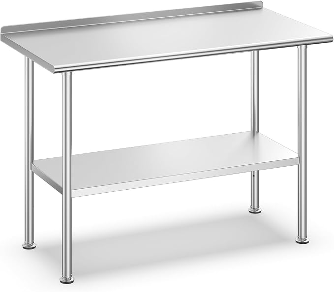 Atelicf NSF Stainless Steel Prep Table 24X48 inch with Backsplash