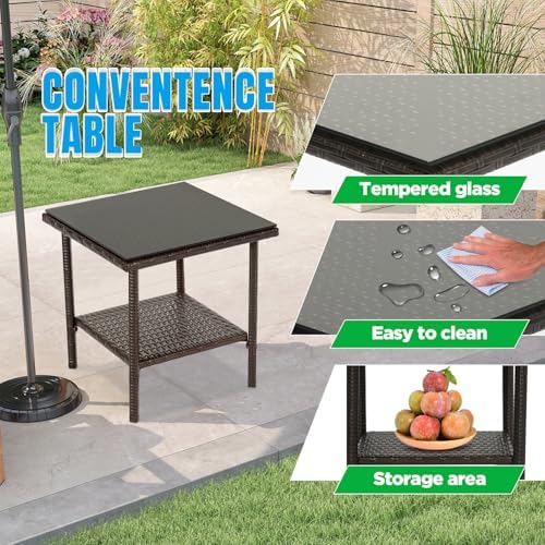 FDW 3-Piece Patio Furniture Set | Brown & Blue | Outdoor Wicker Furniture