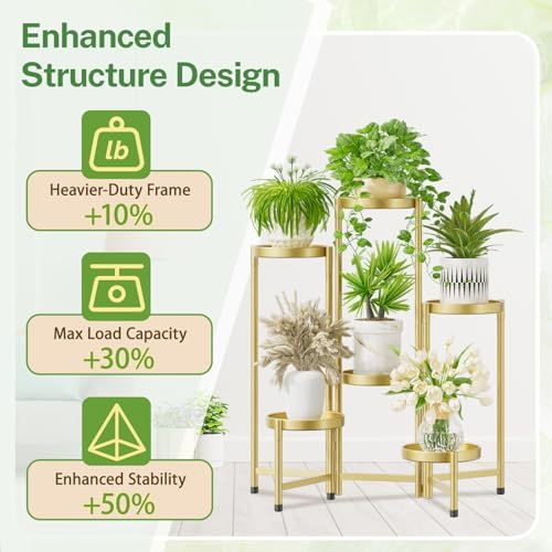 iDavosic.ly Plant Stand Indoor Outdoor, 6 Tier Metal Corner Shelf, Gold