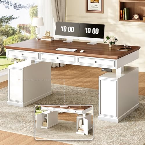 SEDETA 55.1" Farmhouse Executive Electric Standing Desk with 3 Drawers