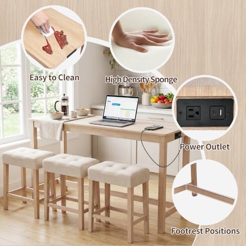 DUHOME 4 Piece Bar Table Set with Power Outlet，Dining Table Set
