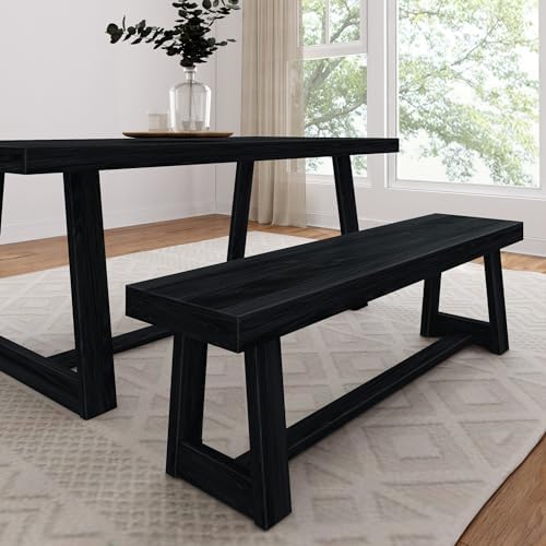Plank+Beam Classic Dining Bench, 60 Inch, Black Wirebrush