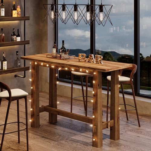 Solid Wood Bar Table, 63-Inch Farmhouse Bar Height Pub Table for Kitchen Dining Room, Rustic Wooden Bistro Table with Sturdy Legs for Home Bar, Apartment, Cafe, Natural Brown