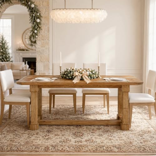 Solid Wood Dining Table, 63" Farmhouse Kitchen Table for 4-6