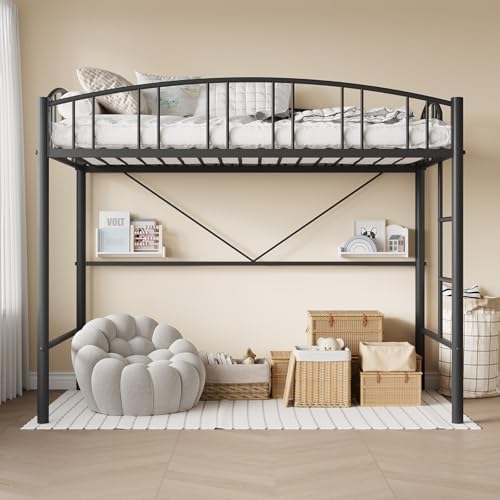 Garvee Loft Bed Twin Size with Ladde and Arched Guardrail for Kids, Adults