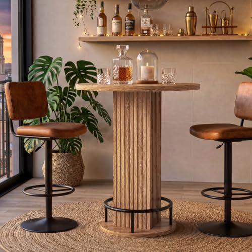 Round Bar Table 37.8" H,high Top Wooden Pub Bistro Table
