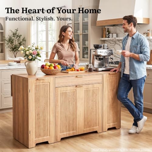 YITAHOME Expandable Kitchen Island with Hidden Trash Cabinet