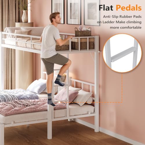 Bonnlo Metal Triple Bunk Bed Twin Over Twin Over Twin,3 Bunk Beds with Shelves for Kids,Teens and Adults, Detachable 3 Person Bed, No Box Spring Needed,White