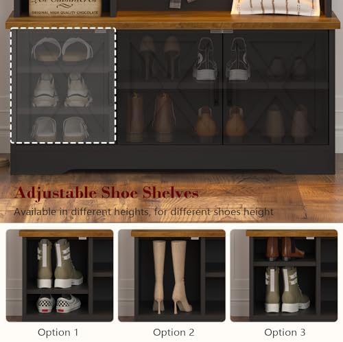 CSZZD 39.4 inch Hall Tree with Bench & Entryway Coat Rack with Shoe Storage