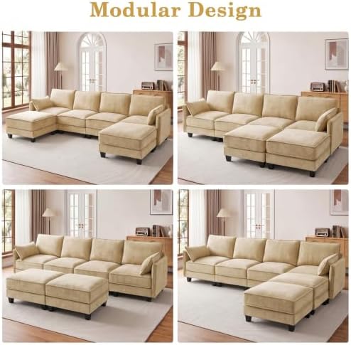 Modular Sectional U Shaped Couch, 116" Cloud Sofa for Living Room