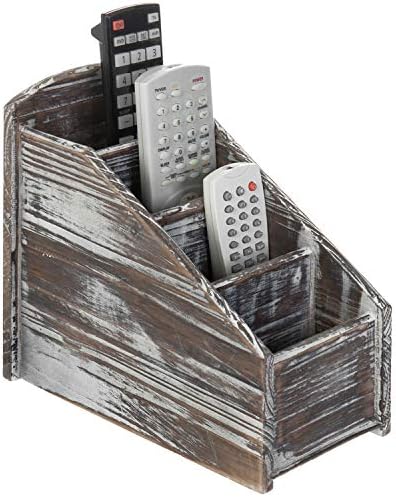 MyGift Torched Wood Remote Control Holder, 4-Compartment Tabletop Caddy